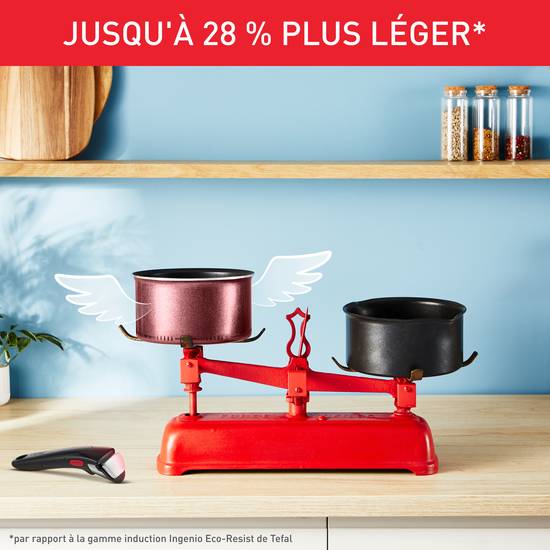 Tefal Batterie de Cuisine Ingenio Simply Cook Set 9 Pièces Induction avec Poignée Amovible 3 Poêles 1 Casserole 1 Couvercle Hermétique 2 Ustensiles Fabriqué en France