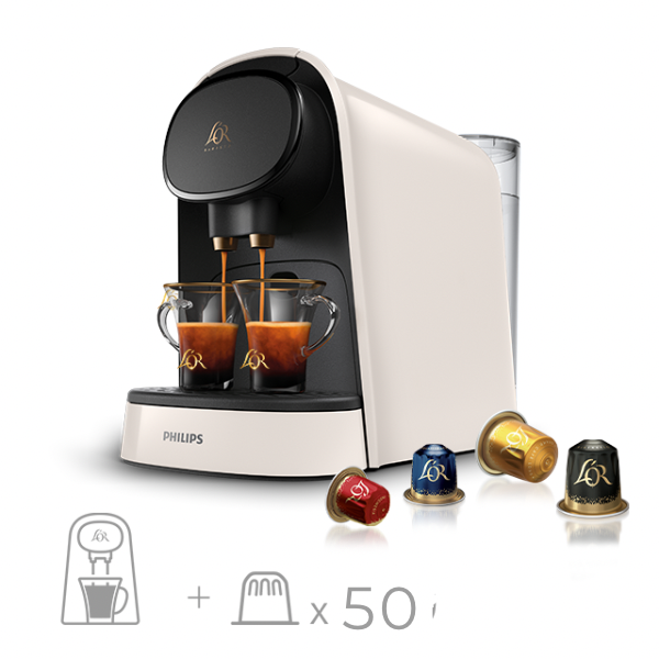 PHILIPS Machine tà café L'OR Barista Original Satin Blanc + 50 capsules pour expérience café premium à domicile