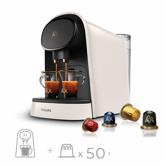 PHILIPS Machine tà café L'OR Barista Original Satin Blanc + 50 capsules pour expérience café premium à domicile