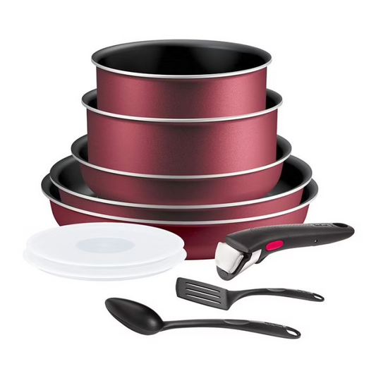 Tefal Batterie de Cuisine Ingenio Simply Cook Set 9 Pièces Induction avec Poignée Amovible 3 Poêles 1 Casserole 1 Couvercle Hermétique 2 Ustensiles Fabriqué en France