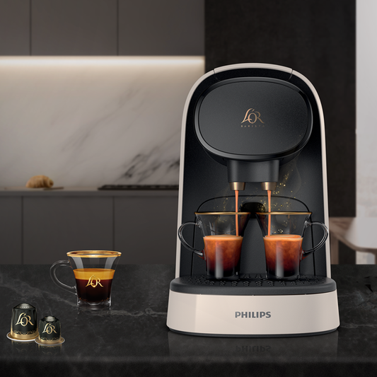 PHILIPS Machine tà café L'OR Barista Original Satin Blanc + 50 capsules pour expérience café premium à domicile
