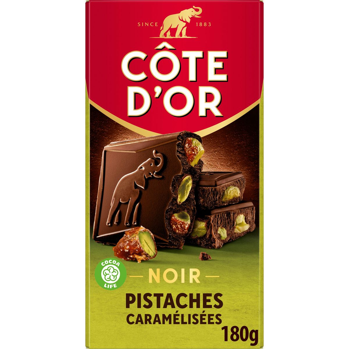 CÔTE D’OR Noir pistaches caramélisées 180g